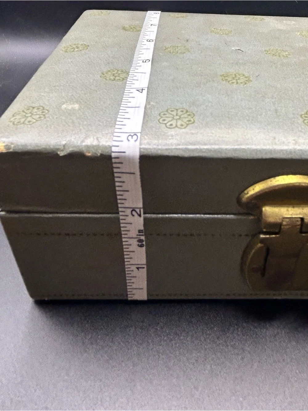 Vintage 1950s MCM MELE Small Jewelry Box Two Tier Gray/Blue 8x6x3” No Key.